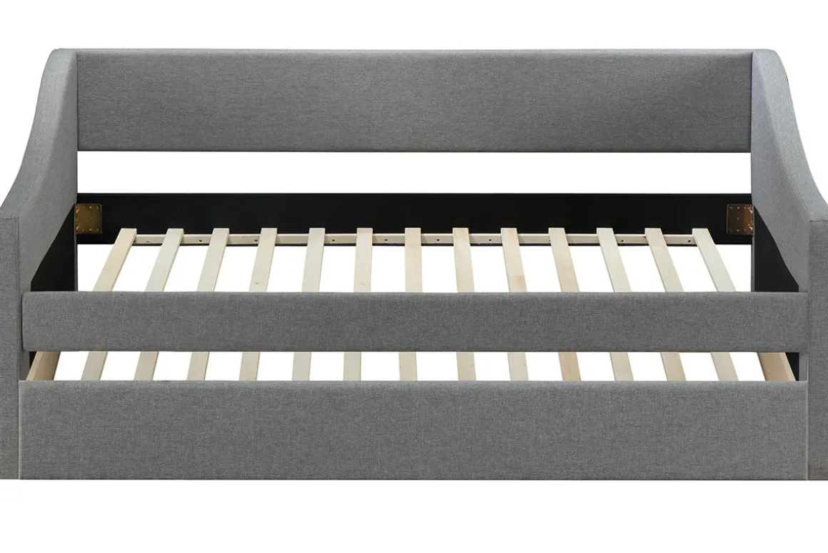 Miliboo Lit Adulte|Lit Enfant-Lit gigogne en tissu gris clair 90x190 cm BEKKER