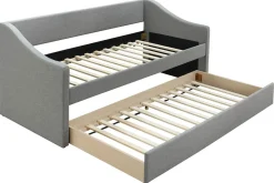 Miliboo Lit Adulte|Lit Enfant-Lit gigogne en tissu gris clair 90x190 cm BEKKER