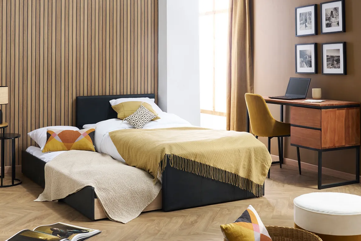 Miliboo Lit Adulte|Lit Enfant-Lit gigogne 90x190 cm noir mat MACCO