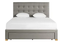 Miliboo Lit Adulte-Lit tiroir 2 places 160x200 cm en tissu gris clair RENO