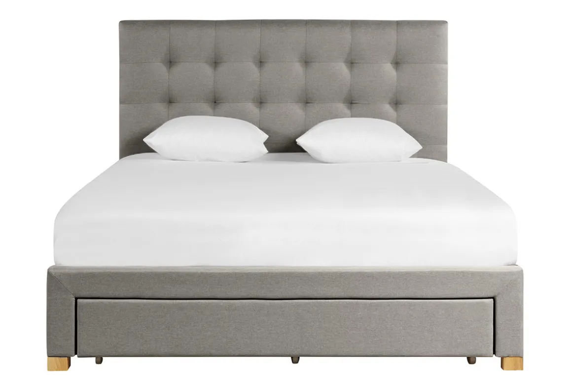 Miliboo Lit Adulte-Lit tiroir 2 places 160x200 cm en tissu gris clair RENO