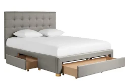 Miliboo Lit Adulte-Lit tiroir 2 places 160x200 cm en tissu gris clair RENO