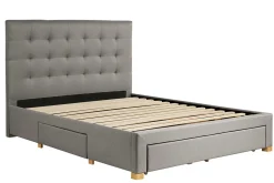 Miliboo Lit Adulte-Lit tiroir 2 places 160x200 cm en tissu gris clair RENO