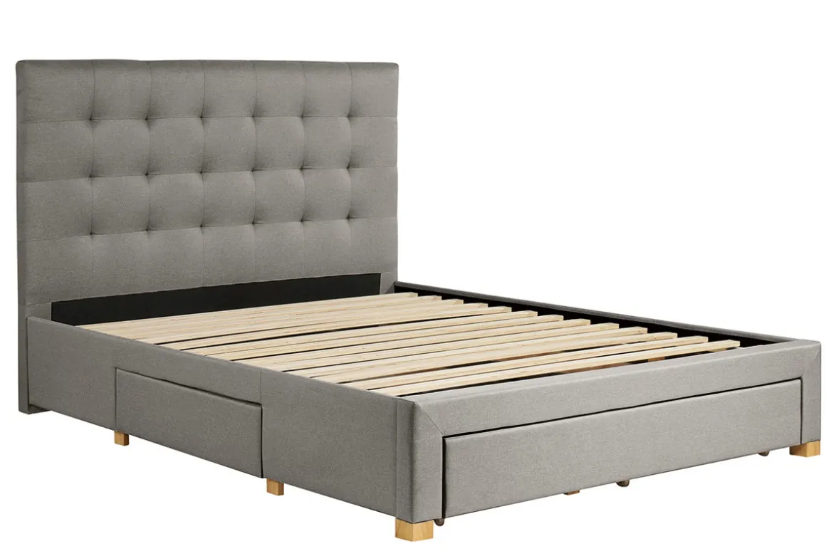 Miliboo Lit Adulte-Lit tiroir 2 places 160x200 cm en tissu gris clair RENO