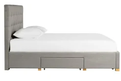 Miliboo Lit Adulte-Lit tiroir 2 places 160x200 cm en tissu gris clair RENO