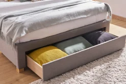 Miliboo Lit Adulte-Lit tiroir 2 places 160x200 cm en tissu gris clair RENO