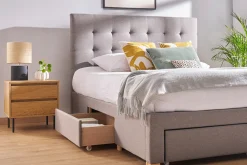 Miliboo Lit Adulte-Lit tiroir 2 places 160x200 cm en tissu gris clair RENO