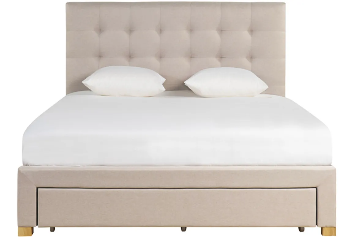 Miliboo Lit Adulte-Lit tiroirs 2 places 160x200 cm en tissu beige RENO