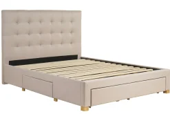 Miliboo Lit Adulte-Lit tiroirs 2 places 160x200 cm en tissu beige RENO