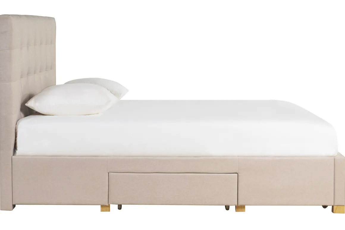 Miliboo Lit Adulte-Lit tiroirs 2 places 160x200 cm en tissu beige RENO