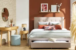 Miliboo Lit Adulte-Lit tiroirs 2 places 160x200 cm en tissu beige RENO