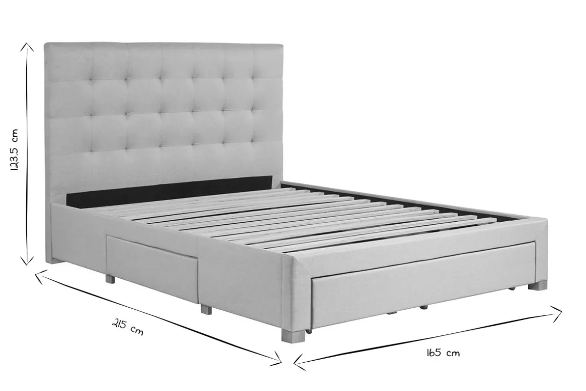 Miliboo Lit Adulte-Lit tiroirs 2 places 160x200 cm en tissu beige RENO