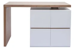 Miliboo Table De Bar / Bar-Îlot - table de bar modulable avec rangement blanc mat et bois clair chêne L140-165 cm MAX