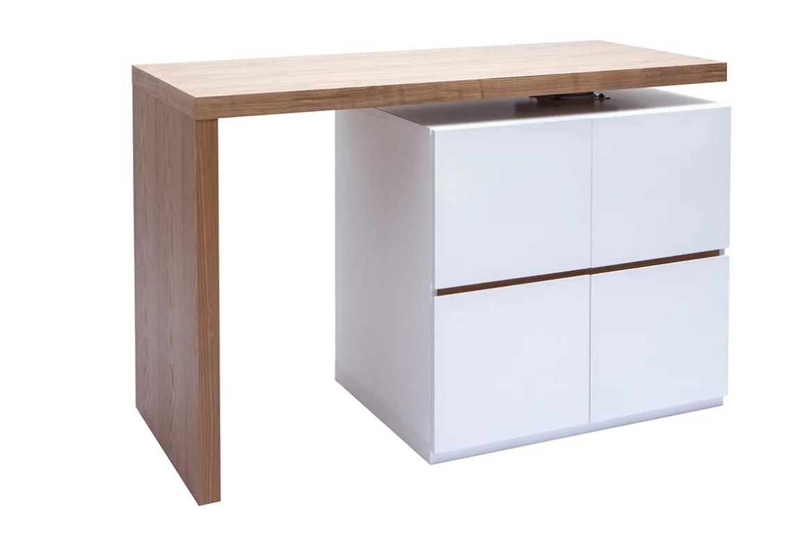 Miliboo Table De Bar / Bar-Îlot - table de bar modulable avec rangement blanc mat et bois clair chêne L140-165 cm MAX