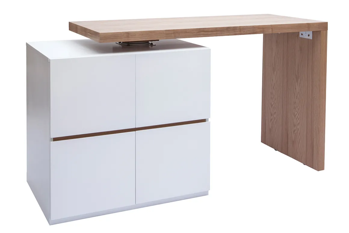 Miliboo Table De Bar / Bar-Îlot - table de bar modulable avec rangement blanc mat et bois clair chêne L140-165 cm MAX