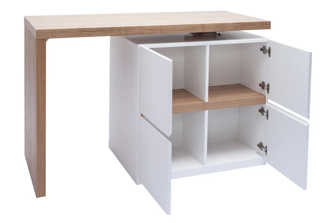 Miliboo Table De Bar / Bar-Îlot - table de bar modulable avec rangement blanc mat et bois clair chêne L140-165 cm MAX