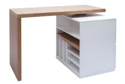 Miliboo Table De Bar / Bar-Îlot - table de bar modulable avec rangement blanc mat et bois clair chêne L140-165 cm MAX