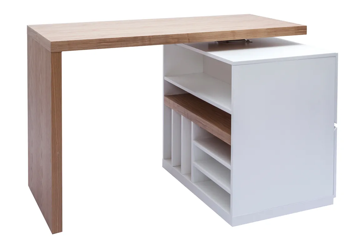 Miliboo Table De Bar / Bar-Îlot - table de bar modulable avec rangement blanc mat et bois clair chêne L140-165 cm MAX