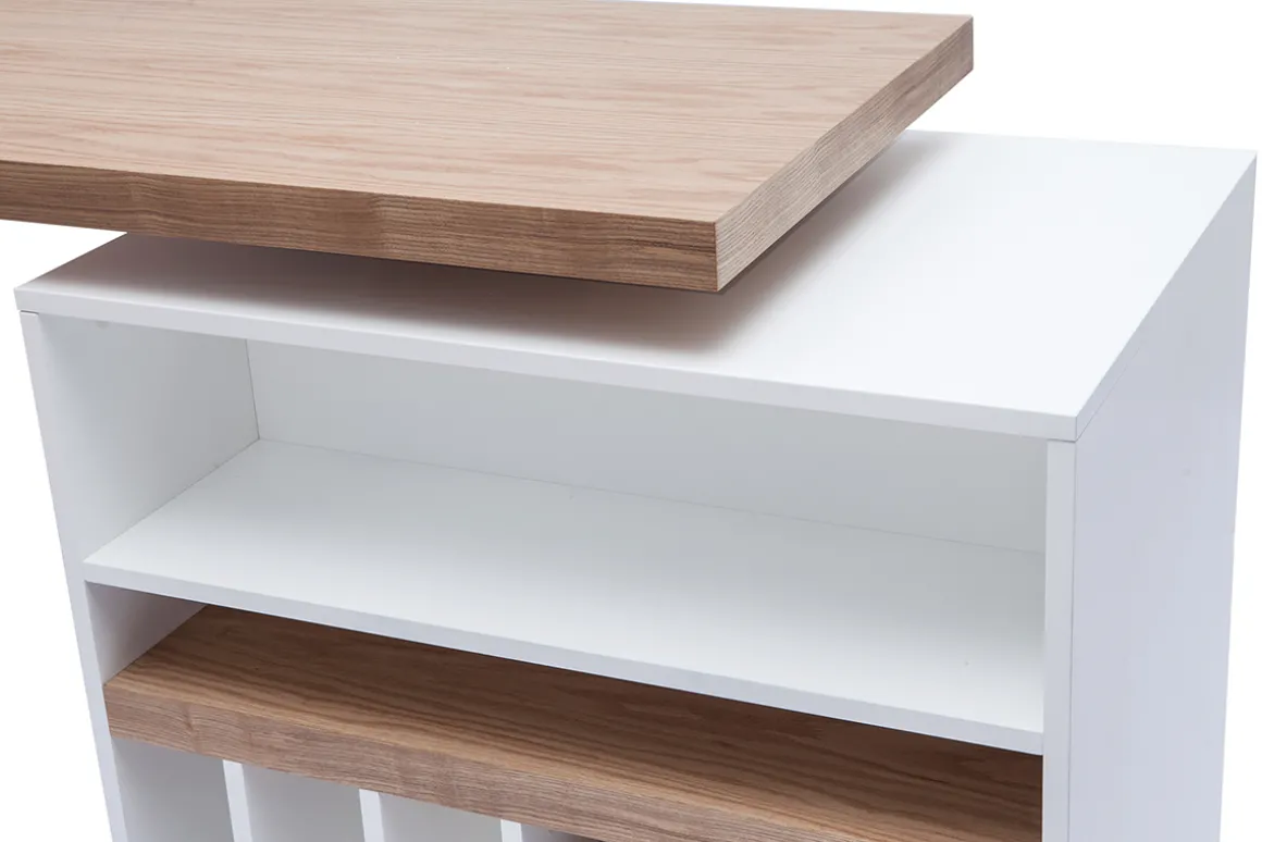 Miliboo Table De Bar / Bar-Îlot - table de bar modulable avec rangement blanc mat et bois clair chêne L140-165 cm MAX