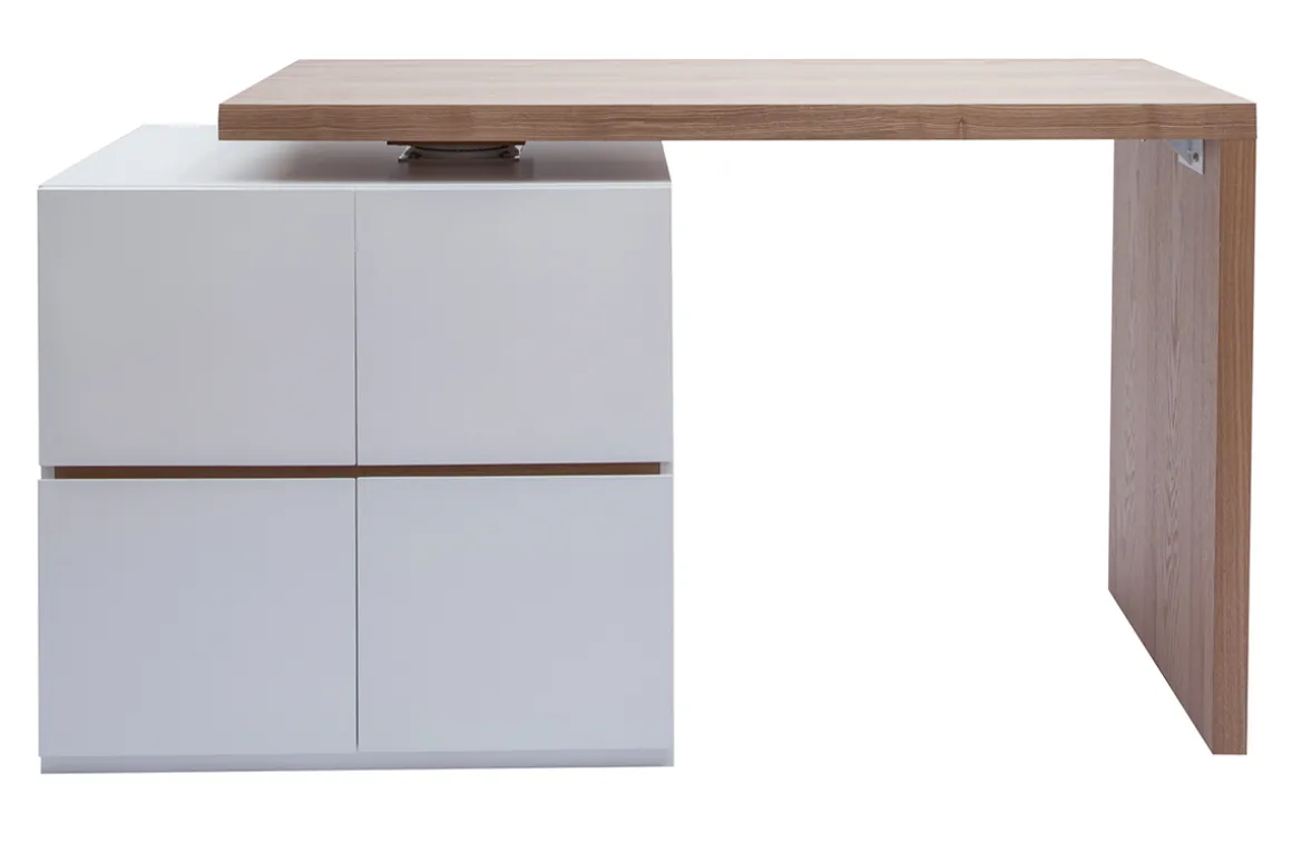 Miliboo Table De Bar / Bar-Îlot - table de bar modulable avec rangement blanc mat et bois clair chêne L140-165 cm MAX