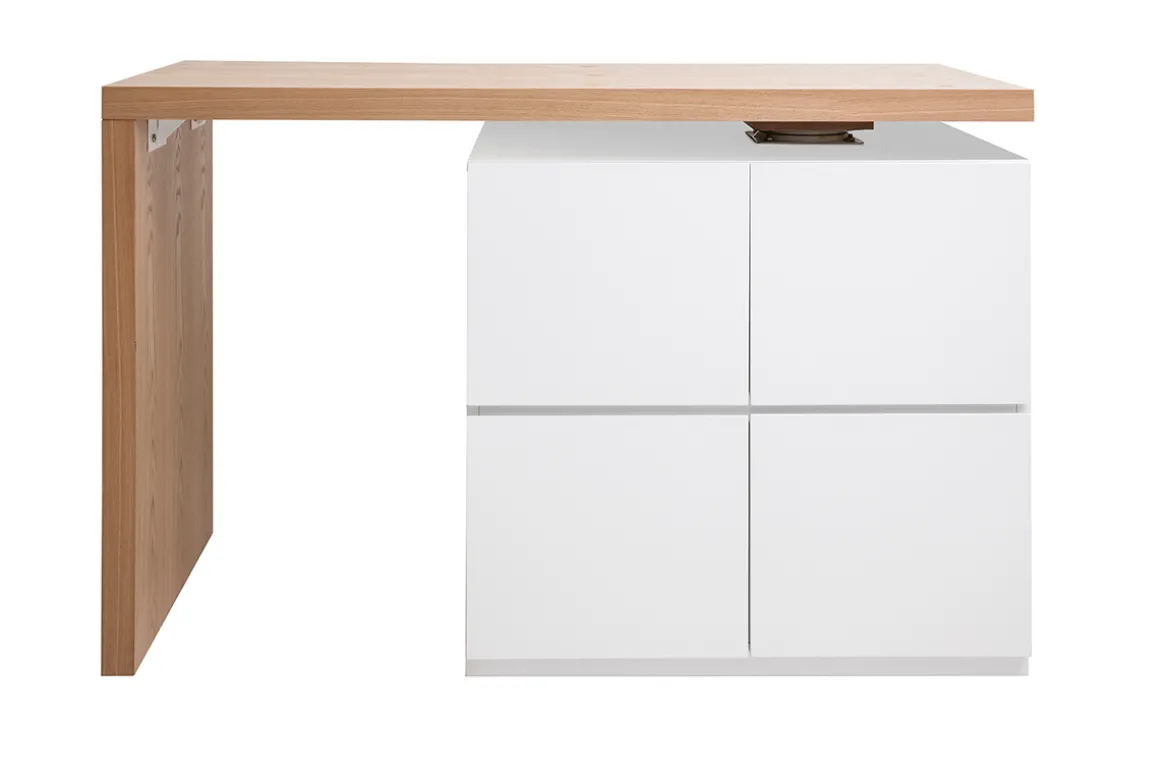 Miliboo Table De Bar / Bar-îlot - table de bar modulable avec rangement blanc mat et bois clair chêne L140-165 cm MAX