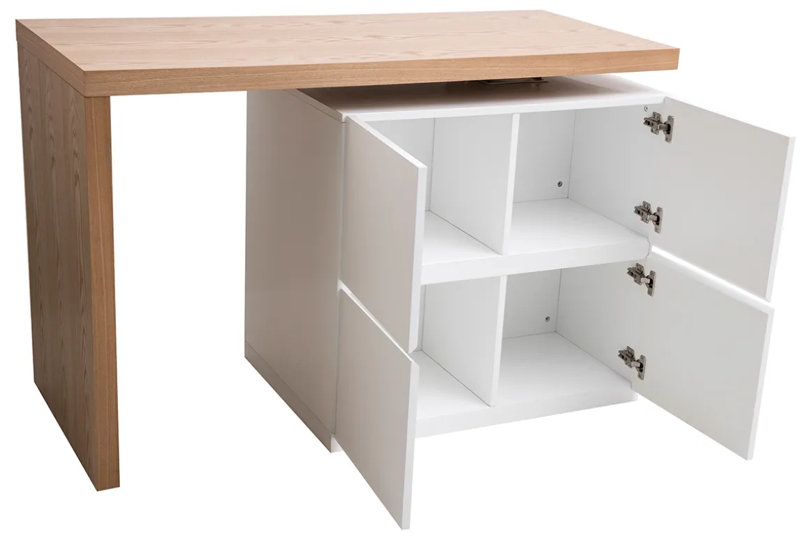 Miliboo Table De Bar / Bar-îlot - table de bar modulable avec rangement blanc mat et bois clair chêne L140-165 cm MAX