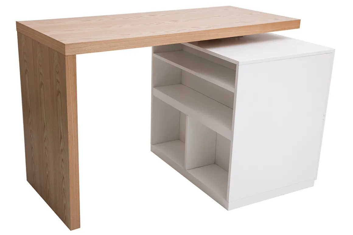 Miliboo Table De Bar / Bar-îlot - table de bar modulable avec rangement blanc mat et bois clair chêne L140-165 cm MAX
