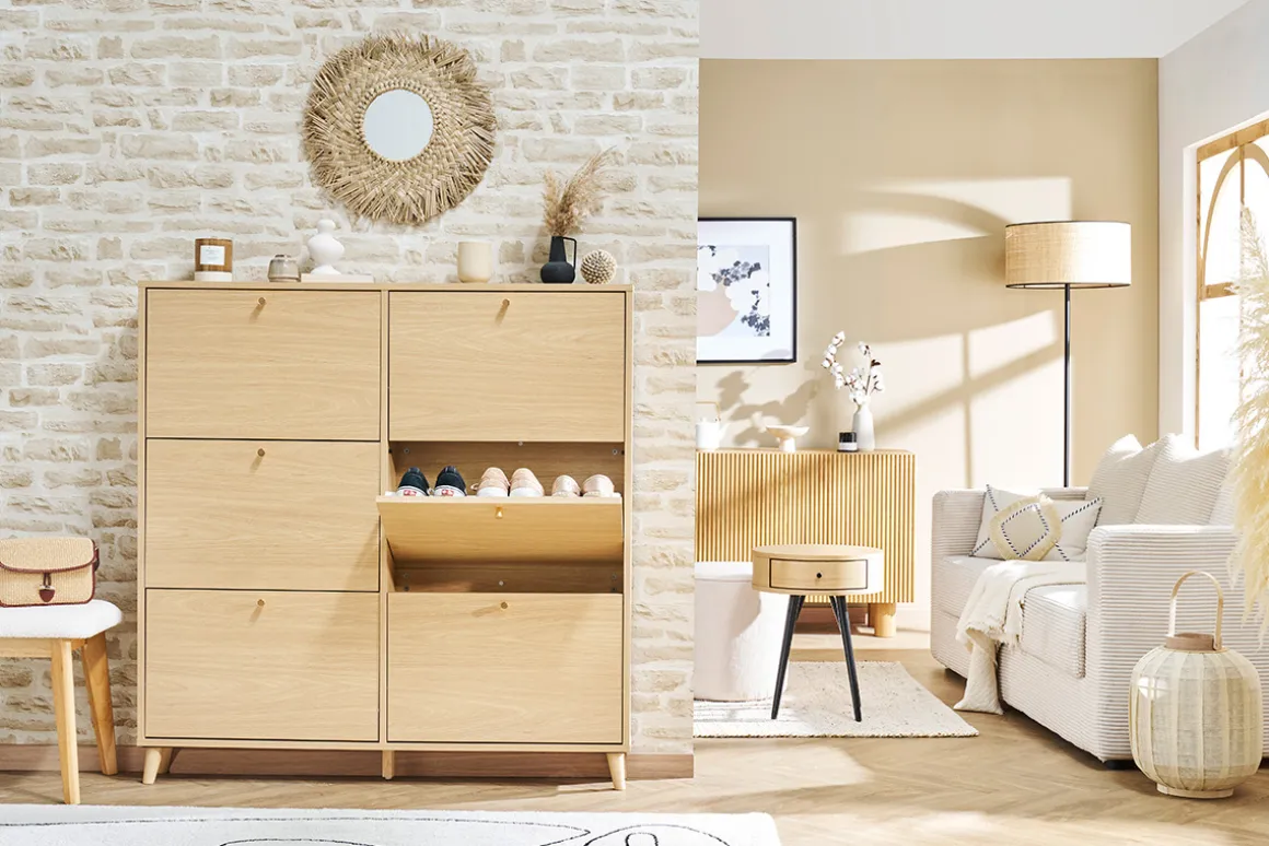 Miliboo Meuble À Chaussures-Meuble à chaussures finition bois clair chêne L126 cm SILVESTRE