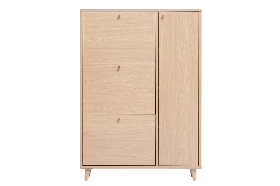 Miliboo Meuble À Chaussures-Meuble à chaussures finition bois clair chêne et métal doré L90 cm SILVESTRE