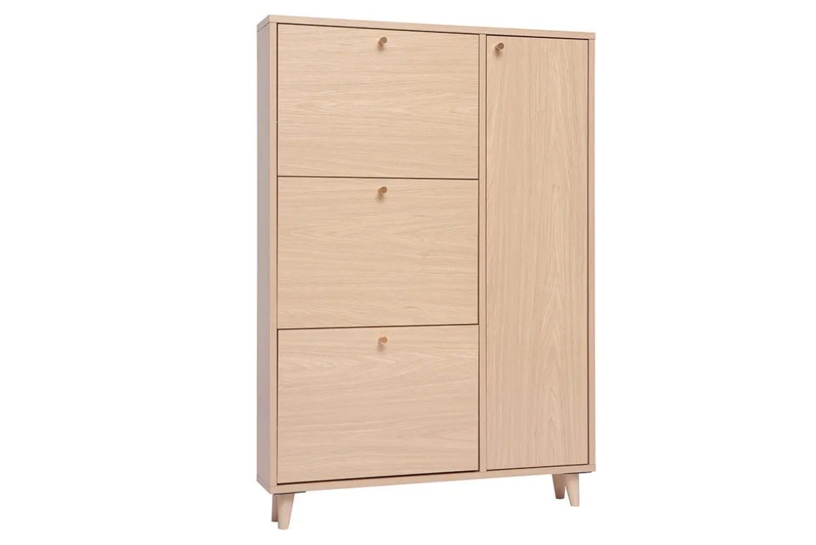 Miliboo Meuble À Chaussures-Meuble à chaussures finition bois clair chêne et métal doré L90 cm SILVESTRE