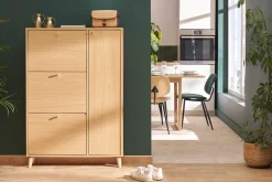 Miliboo Meuble À Chaussures-Meuble à chaussures finition bois clair chêne et métal doré L90 cm SILVESTRE