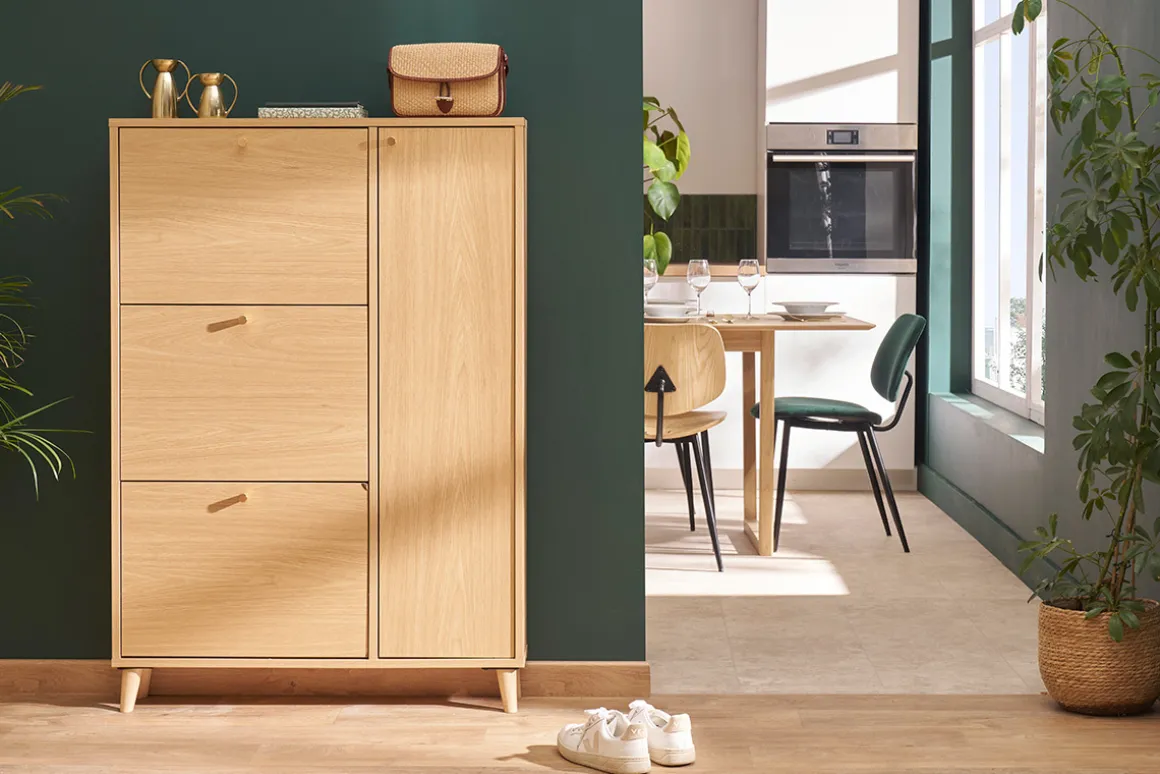 Miliboo Meuble À Chaussures-Meuble à chaussures finition bois clair chêne et métal doré L90 cm SILVESTRE