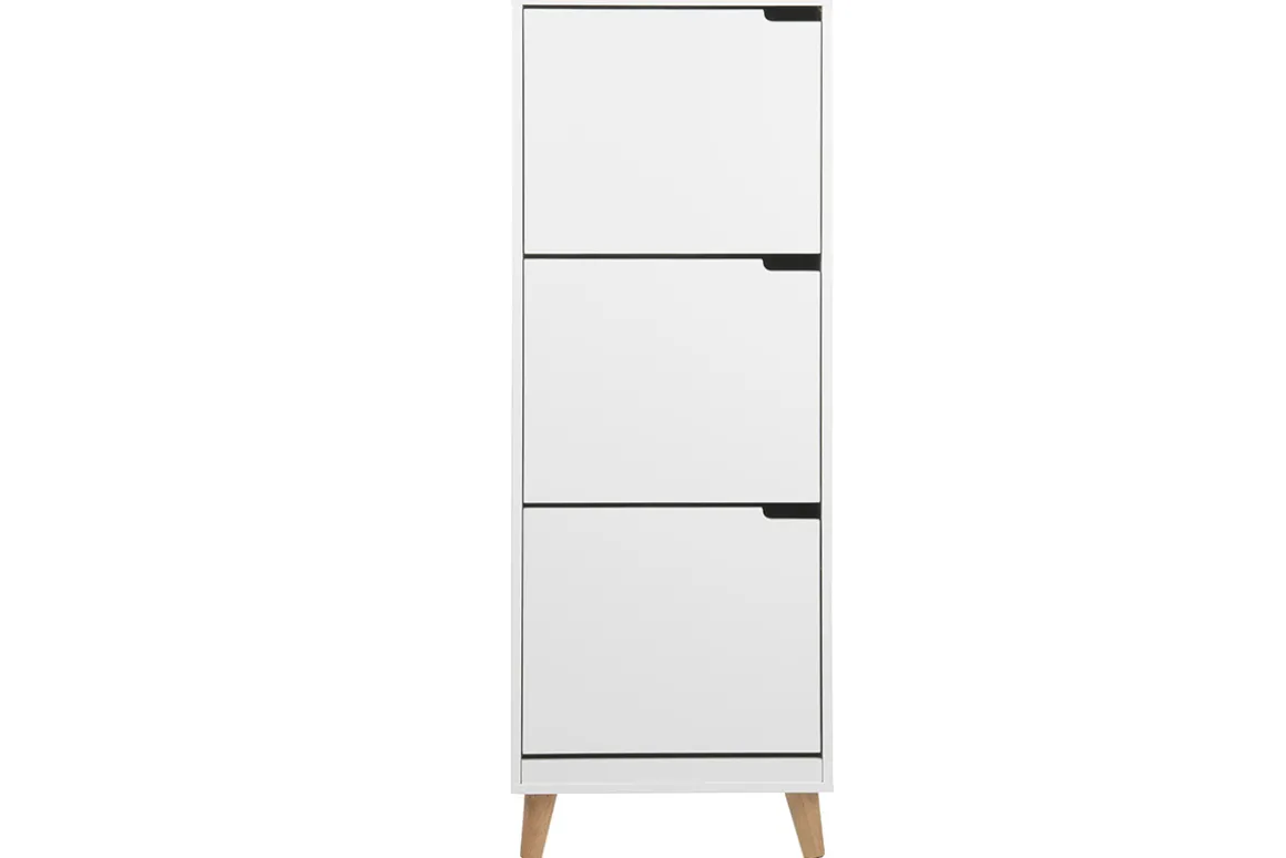 Miliboo Meuble D'entrée|Meuble À Chaussures-Meuble à chaussures scandinave blanc et bois 3 casiers L47 cm MITRAA