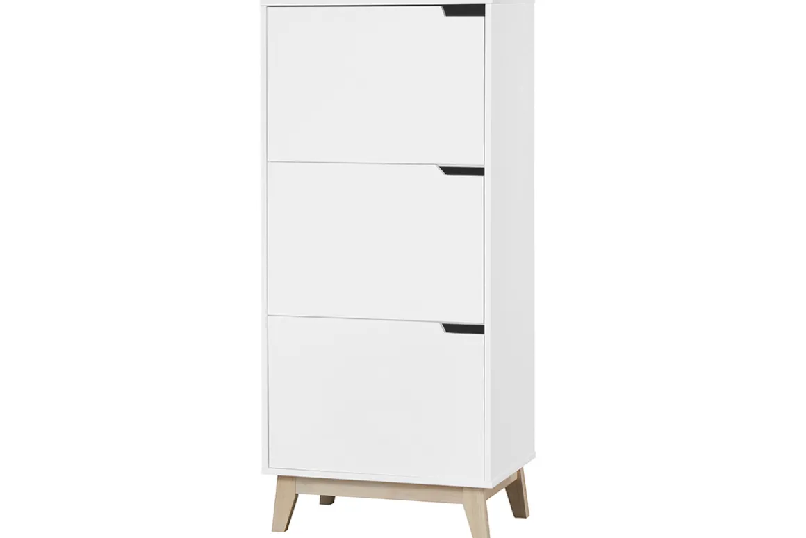 Miliboo Bibliothèque Et Étagère|Bibliothèque Et Étagère-Meuble de rangement haut blanc et bois clair 3 portes L60 cm LEENA