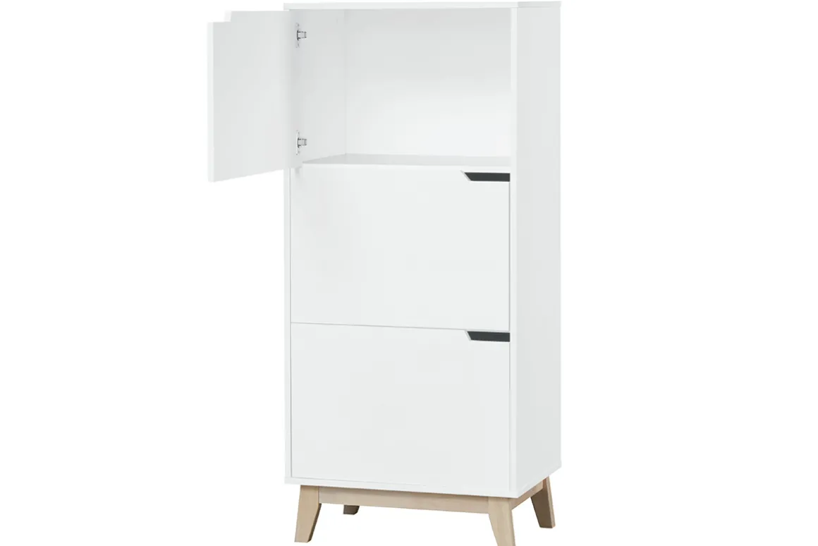 Miliboo Bibliothèque Et Étagère|Bibliothèque Et Étagère-Meuble de rangement haut blanc et bois clair 3 portes L60 cm LEENA