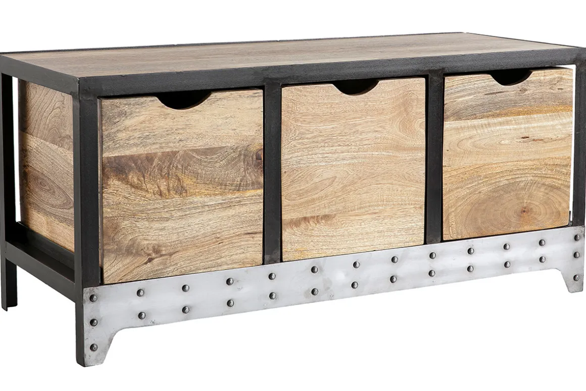 Miliboo Commode|Commode-Meuble de rangement industriel en bois manguier massif et métal noir 3 tiroirs L100 cm ATELIER
