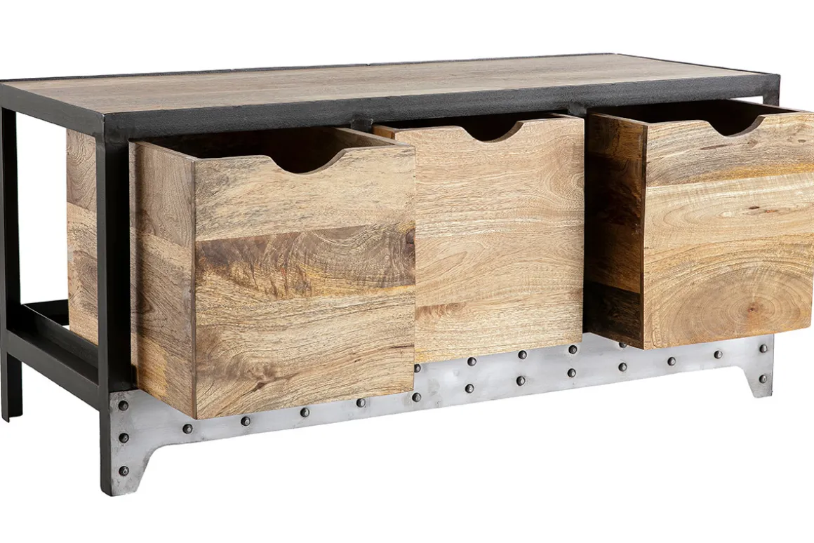 Miliboo Commode|Commode-Meuble de rangement industriel en bois manguier massif et métal noir 3 tiroirs L100 cm ATELIER