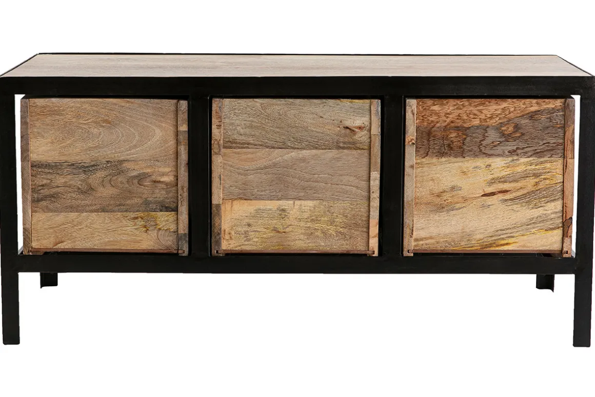 Miliboo Commode|Commode-Meuble de rangement industriel en bois manguier massif et métal noir 3 tiroirs L100 cm ATELIER