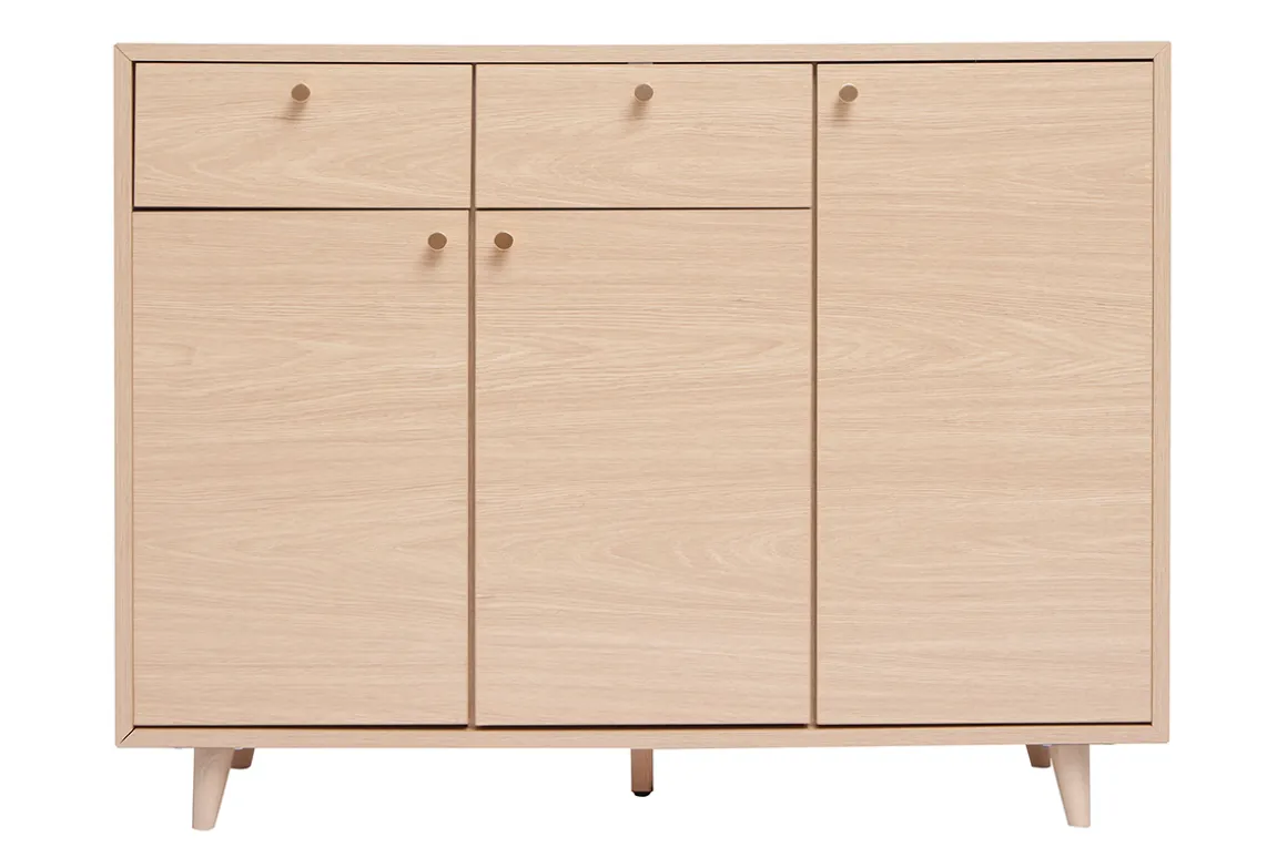 Miliboo Meuble À Chaussures-Meuble d'entrée - meuble de rangements à chaussures finition bois clair chêne et métal doré L110 cm SILVESTRE