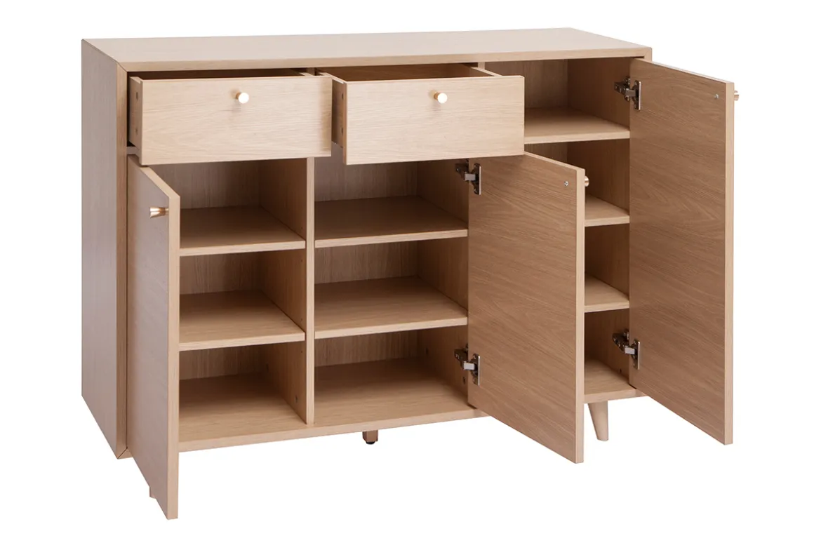 Miliboo Meuble À Chaussures-Meuble d'entrée - meuble de rangements à chaussures finition bois clair chêne et métal doré L110 cm SILVESTRE