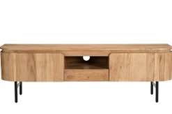 Miliboo Meuble Tv Design-Meuble TV avec rangements en bois massif et métal noir L160 cm NAPOLI