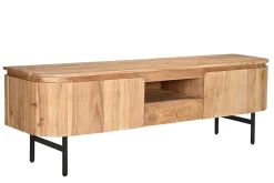 Miliboo Meuble Tv Design-Meuble TV avec rangements en bois massif et métal noir L160 cm NAPOLI