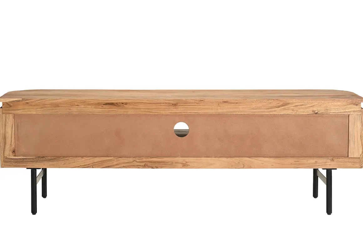 Miliboo Meuble Tv Design-Meuble TV avec rangements en bois massif et métal noir L160 cm NAPOLI