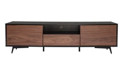 Miliboo Meuble Tv Design-Meuble TV bois foncé noyer, noir mat et métal noir 2 portes 1 tiroir L160 cm MERMOZ
