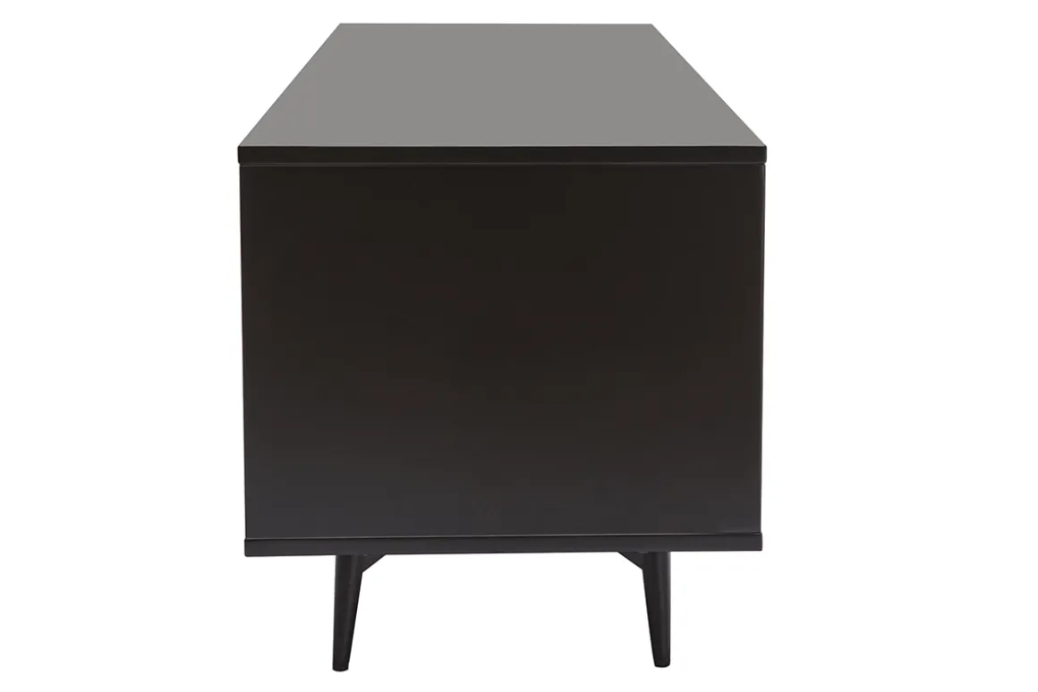 Miliboo Meuble Tv Design-Meuble TV bois foncé noyer, noir mat et métal noir 2 portes 1 tiroir L160 cm MERMOZ