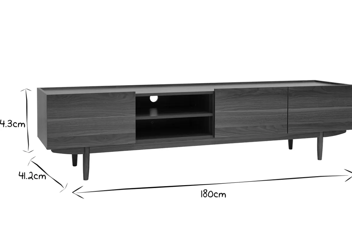 Miliboo Meuble Tv Design-Meuble TV bois foncé noyer 3 portes L180 cm SANAA