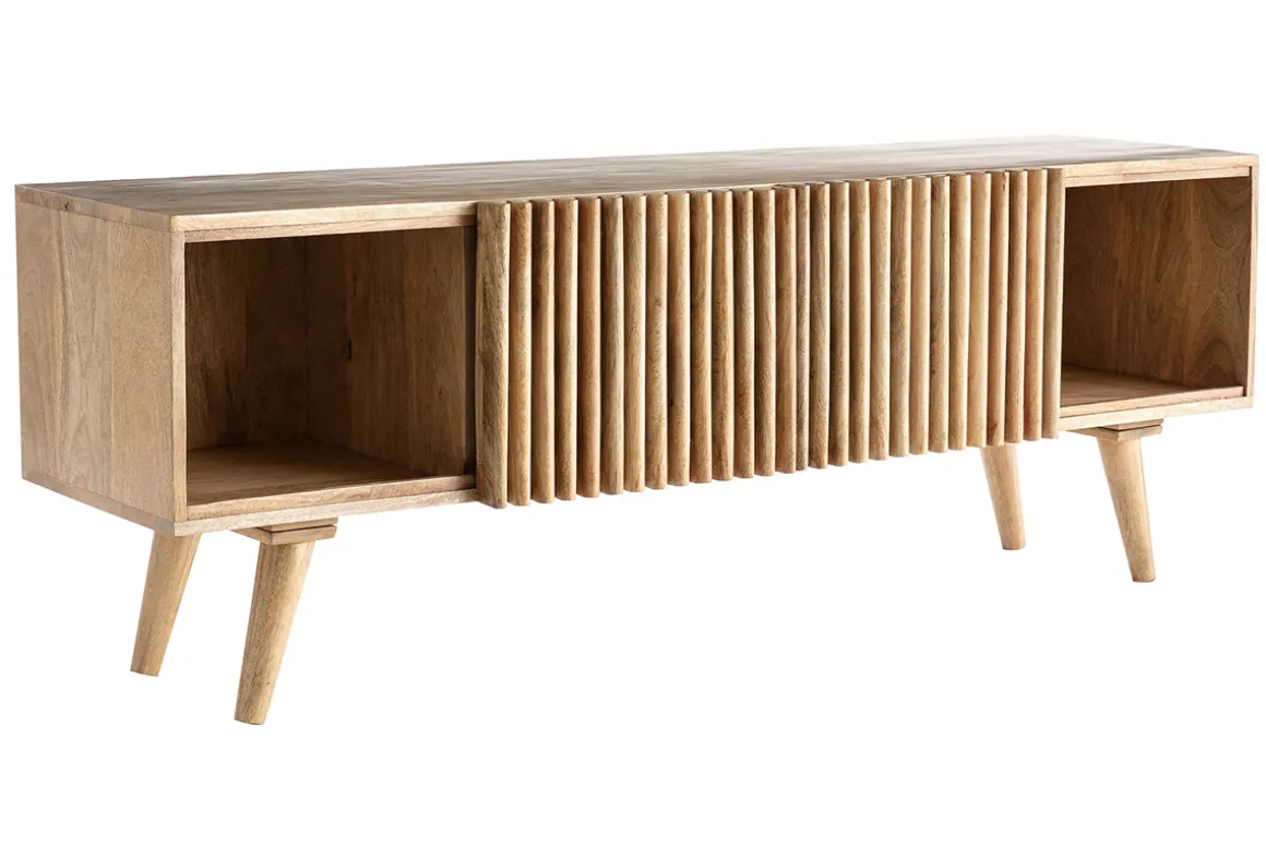 Miliboo Meuble Tv Design-Meuble TV bois manguier massif avec portes coulissantes L140 cm ALBA