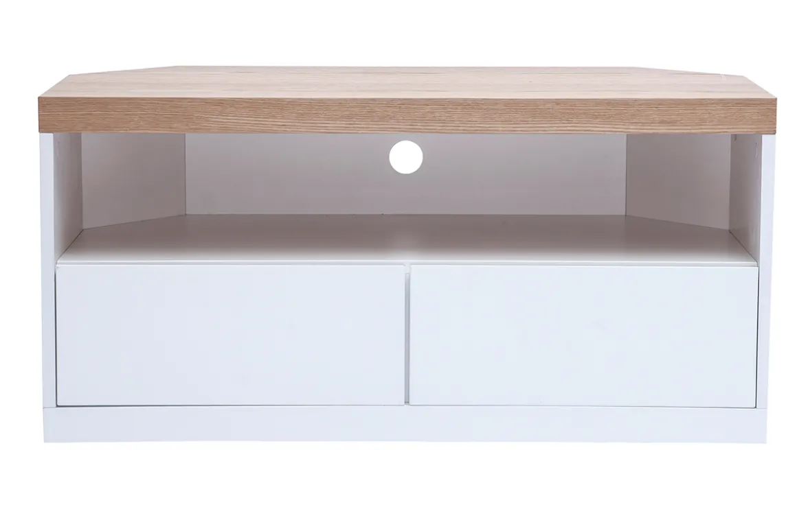 Miliboo Meuble Tv Design-Meuble TV d'angle blanc et bois clair chêne L100 cm MAX