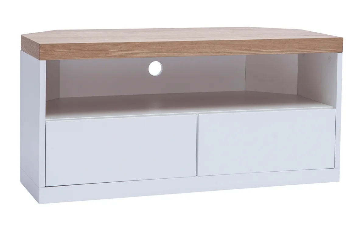 Miliboo Meuble Tv Design-Meuble TV d'angle blanc et bois clair chêne L100 cm MAX