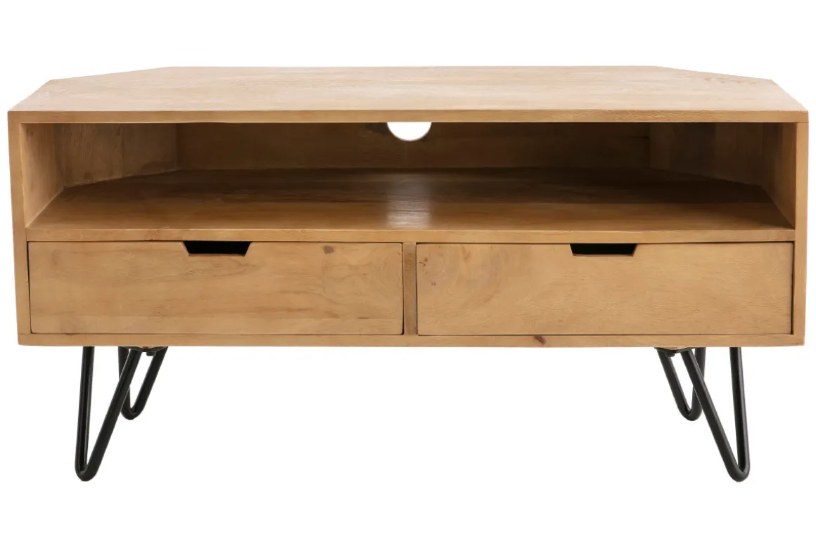 Miliboo Meuble Tv Design-Meuble TV d'angle en bois manguier massif et métal noir L100 cm VIBES